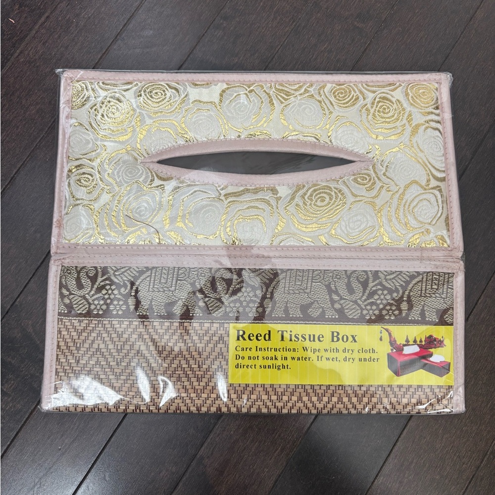Gold and Cream Reed Tissue Box New